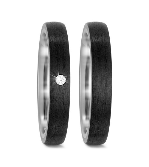 Finas alianzas de boda de titanio y fibra de carbono con un diamante - Alianzas de boda - 

