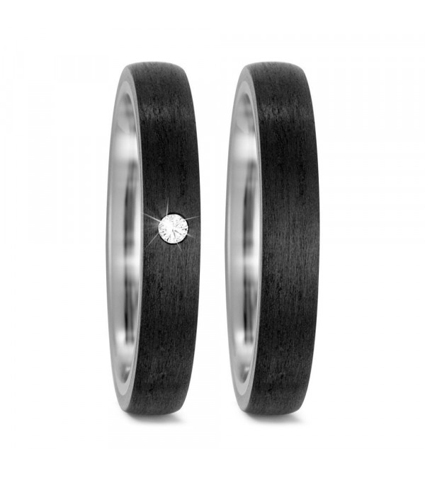 Finas alianzas de boda de titanio y fibra de carbono con un diamante - Alianzas de boda - 

