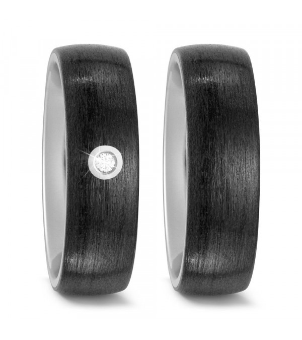Anchas Alianzas de boda de titanio y fibra de carbono con un diamante redondo - Alianzas de boda - 

