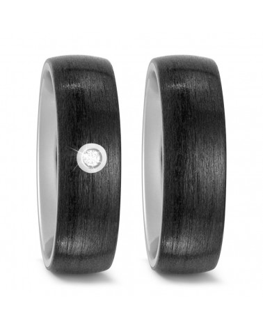 Anchas Alianzas de boda de titanio y fibra de carbono con un diamante redondo - Alianzas de boda - 

