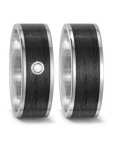 Originales Alianzas de matrimonio de carbono y titanio con un diamante talla brillante - Alianzas de boda - 

