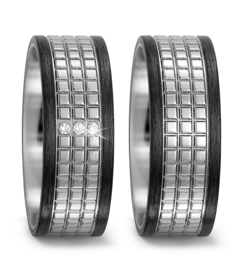 Anillos especiales de color negro y plateado de titanio y carbono - Alianzas de boda - 

