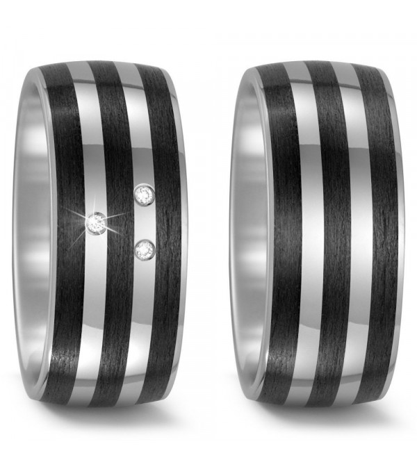 Anchos anillos de titanio y carbono con diamantes G,si - Alianzas de boda - 

