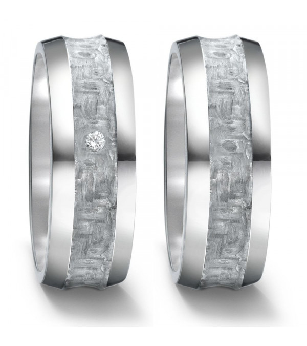 Anillos especiales de titanio y carbono gris con un diamante - Alianzas de boda - 

