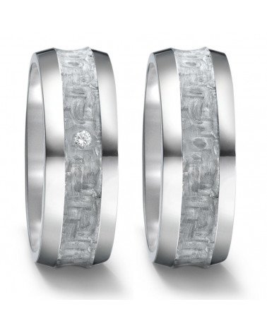 Anillos especiales de titanio y carbono gris con un diamante - Alianzas de boda - 

