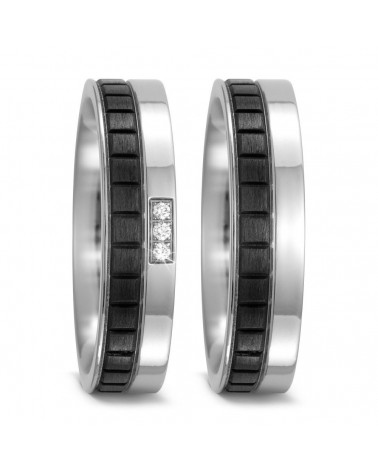 Par de anillos de carbono y titanio para la boda con 3 diamantes para ella - Alianzas de boda - 


