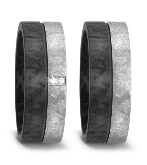 Alianzas de boda anchas bicolor hechas de titanio y carbono con 2 diamantes - Alianzas de boda - 

