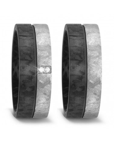 Alianzas de boda anchas bicolor hechas de titanio y carbono con 2 diamantes - Alianzas de boda - 

