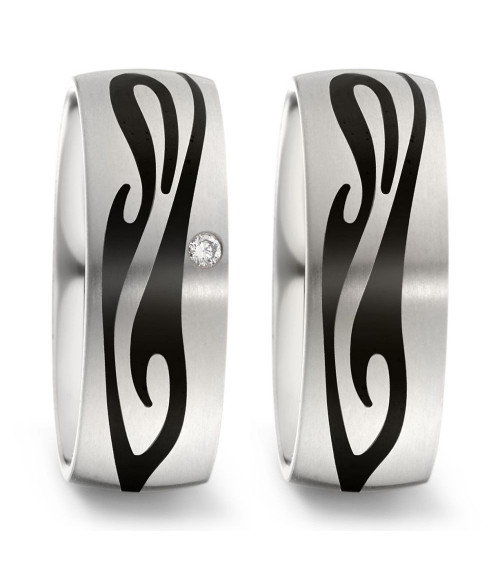 Alianzas de boda de Titanio con un dibujo de color negro - Alianzas de boda - 

