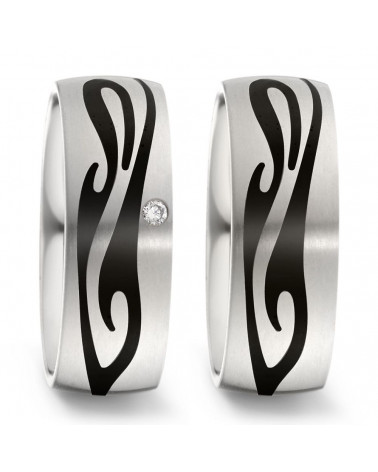 Alianzas de boda de Titanio con un dibujo de color negro - Alianzas de boda - 

