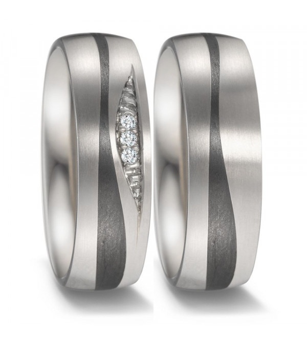 Par de anillos para la boda de titanio con diamantes - Alianzas de boda - 

