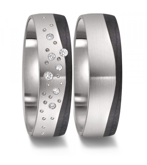 Anillos únicos de Titanio y Carbono con muchos diamantes - Alianzas de boda - 

