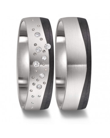Anillos únicos de Titanio y Carbono con muchos diamantes - Alianzas de boda - 

