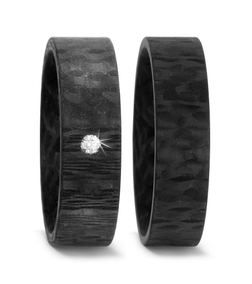 Pareja de anillos de boda negros hechos de carbono - Alianzas de boda - 

