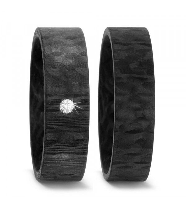 Pareja de anillos de boda negros hechos de carbono - Alianzas de boda - 


