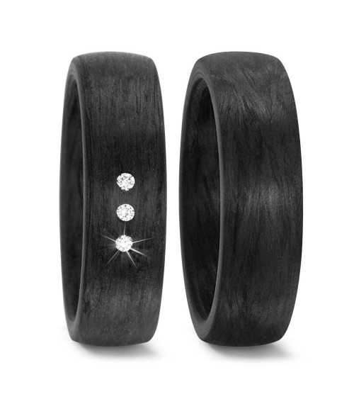 Anillos de matrimonio negros hechos de carbono con 3 diamantes - Alianzas de boda - 

