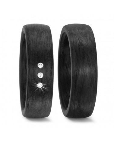 Anillos de matrimonio negros hechos de carbono con 3 diamantes - Alianzas de boda - 

