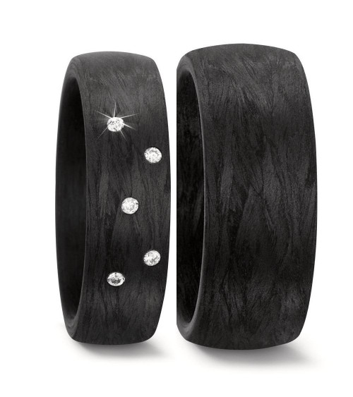 Preciosas alianzas de boda negras de carbono con diamantes - Alianzas de boda - 

