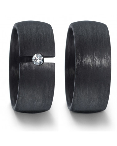 Anchas alianzas de boda negras hechas de carbono con un diamante en tensión - Alianzas de boda - 

