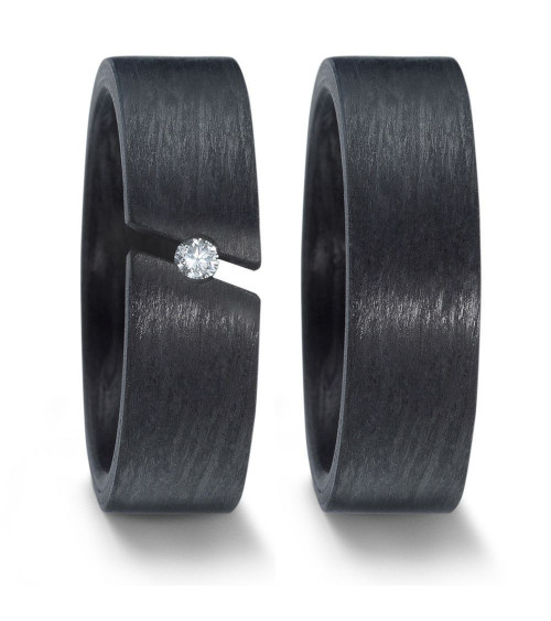 Alianzas de boda negras de carbono únicas con un diamante en tensión - Alianzas de boda - 

