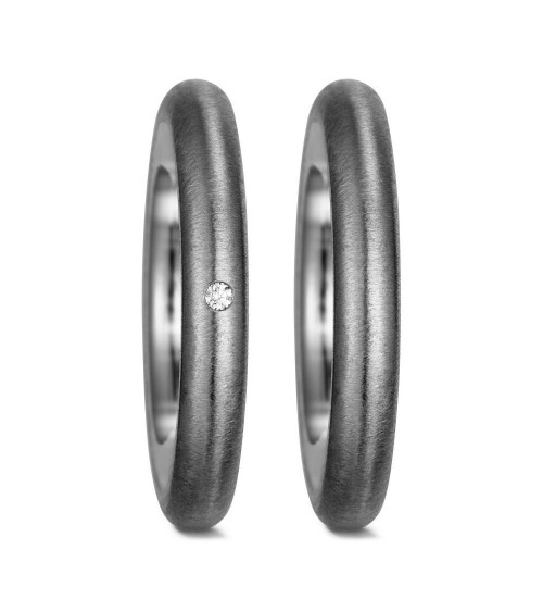 Finas alianzas de boda de titanio de color oscuro con un diamante pequeño - Alianzas de boda - 

