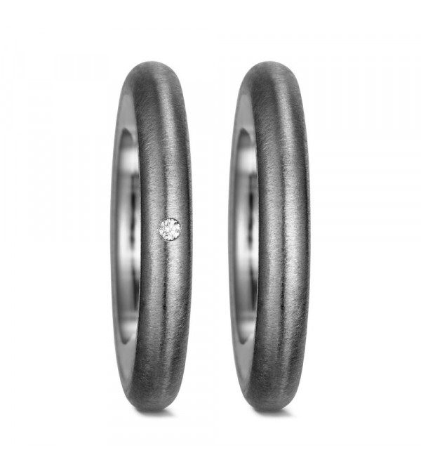 Finas alianzas de boda de titanio de color oscuro con un diamante pequeño - Alianzas de boda - 

