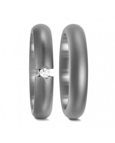 Anillos de titanio mate oscuro con un diamante redondo en tensión - Alianzas de boda - 

