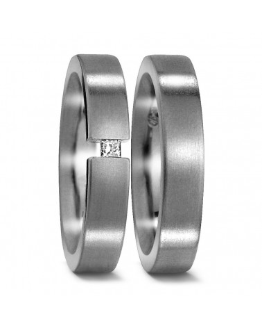 Anillos de titanio mate con un diamante princesa - Alianzas de boda - 

