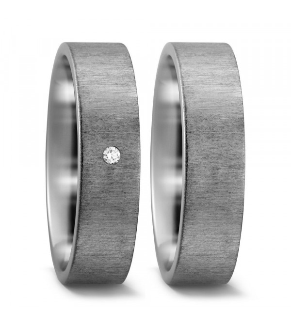 Alianzas de boda de titanio con acabado mate horizontal y un diamante - Alianzas de boda - 

