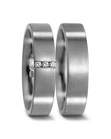 Anillos de matrimonio hechos de titanio con acabado mate oscuro y 3 diamantes - Alianzas de boda - 

