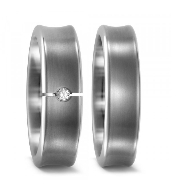 Anillos de matrimonio de titanio con un diamante en tensión - Alianzas de boda - 

