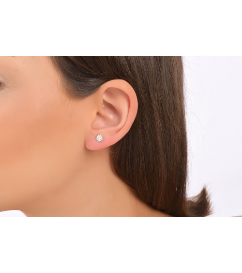 Pendientes Sol 0,29 | Diamantes - Joyeria - Pendientes en forma de sol de oro amarillo con diamantes 