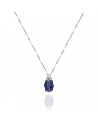 Collar Ovale 1,92 | Diamantes y zafiros - Joyeria - Collar de oro blanco de primera ley con diamantes y un zafiro