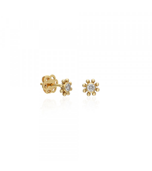 Pendientes Cádiz 0,12 | Diamantes - Joyeria - Pendientes en forma de sol de oro amarillo con 2 diamantes 