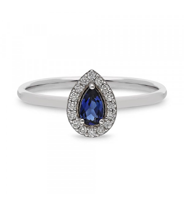 Sortija de oro con un zafiro y diamantes alrededor | Staring