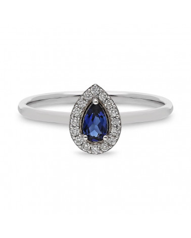 Sortija de oro con un zafiro y diamantes alrededor | Staring