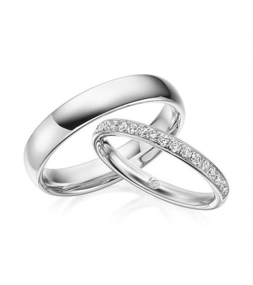 Finos anillos en oro blanco de 14K o 18K con media corona de diamantes - Alianzas de boda - 

