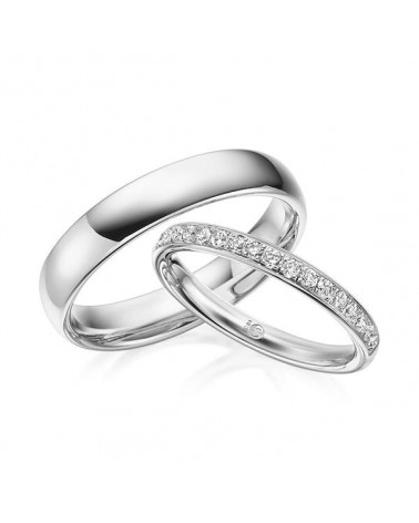 Finos anillos en oro blanco de 14K o 18K con media corona de diamantes - Alianzas de boda - 

