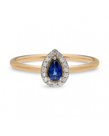 Sortija de oro con un zafiro y diamantes alrededor | Staring