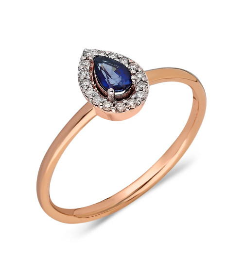 Sortija de oro con un zafiro y diamantes alrededor | Staring