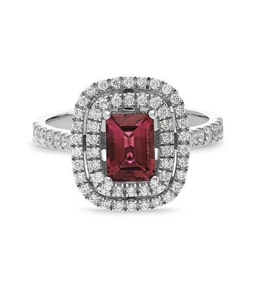 Anillo de compromiso halo con diamantes y rubí | Staring