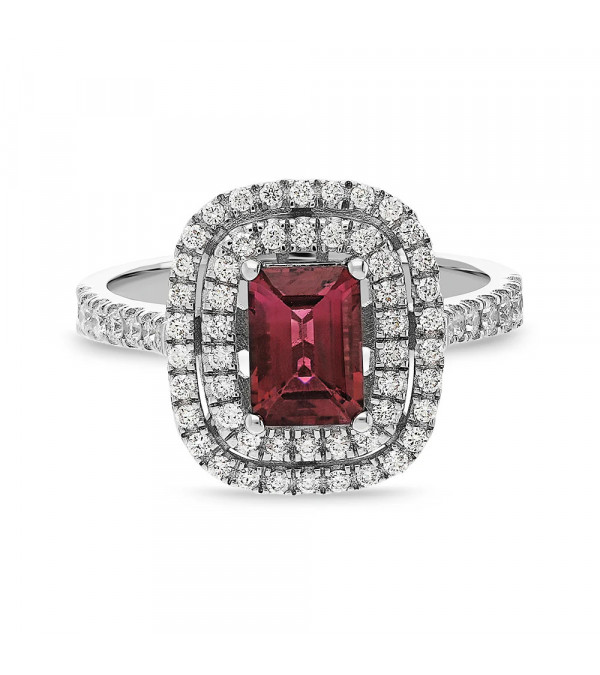 Anillo de compromiso halo con diamantes y rubí | Staring