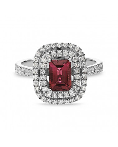 Anillo de compromiso halo con diamantes y zafiro | Staring