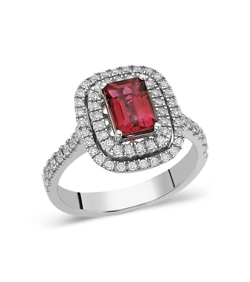 Anillo de compromiso halo con diamantes y rubí | Staring