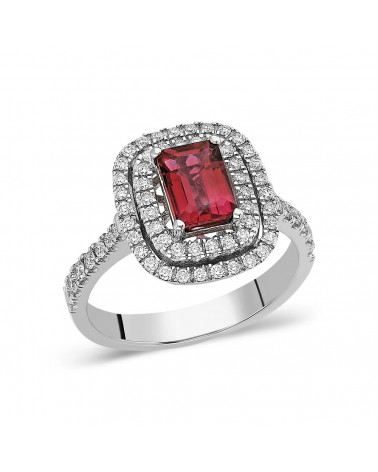 Anillo de compromiso halo con diamantes y rubí | Staring