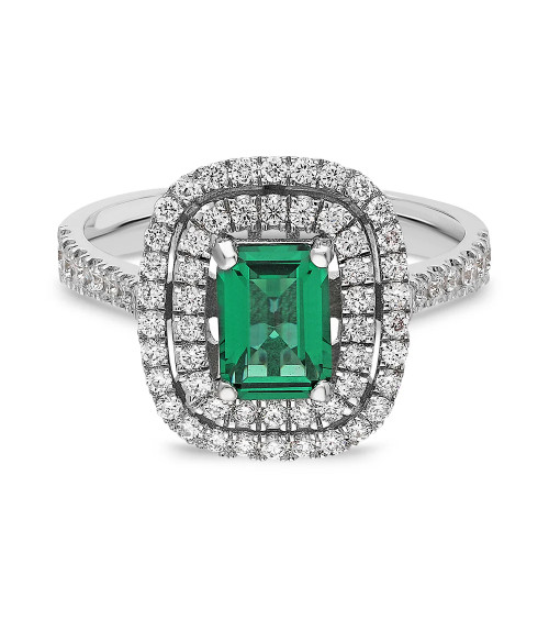 Anillo de compromiso halo con diamantes y esmeraldas| Staring