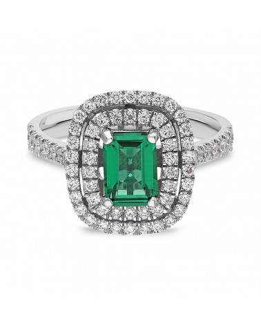 Anillo de compromiso halo con diamantes y esmeraldas| Staring