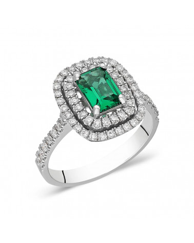 Anillo de compromiso halo con diamantes y esmeraldas| Staring