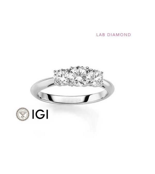 Anillo de compromiso de oro con 3 diamantes de laboratorio | Staring