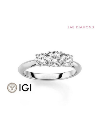 Anillo de compromiso de oro con 3 diamantes de laboratorio | Staring